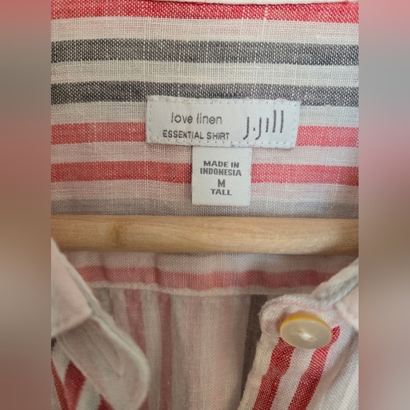 J Jill long sleeve linen pink and gray striped button down | M tall - Picture 3 of 5
